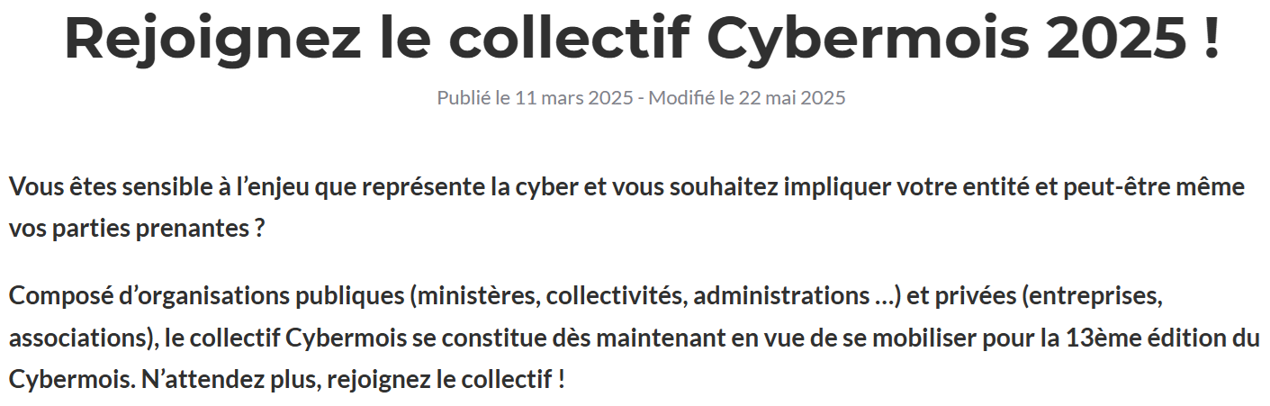 Rejoignez le collectif Cybermois 2025 !